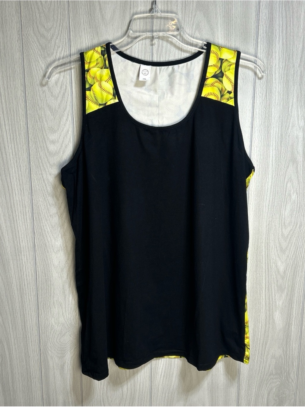 Sunshine And Rodeos Black Tank Top With Yellow Softball Pattern Size 3XL